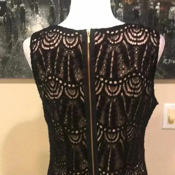 Sharagano Floral black Lace Overlay w/Tan Lining & Exposed Zipper-Size 12 - Picture 5 of 11